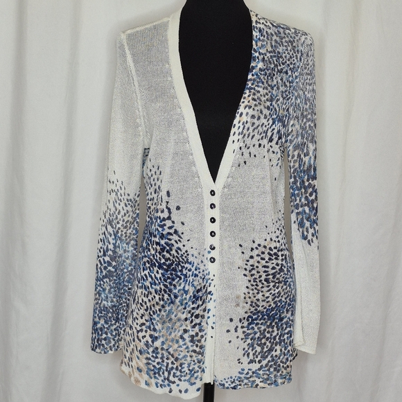 Nic + Zoe Linen Blend Lightweight Knit Vneck Button Front Cardigan Topper - Sz L - Picture 1 of 11